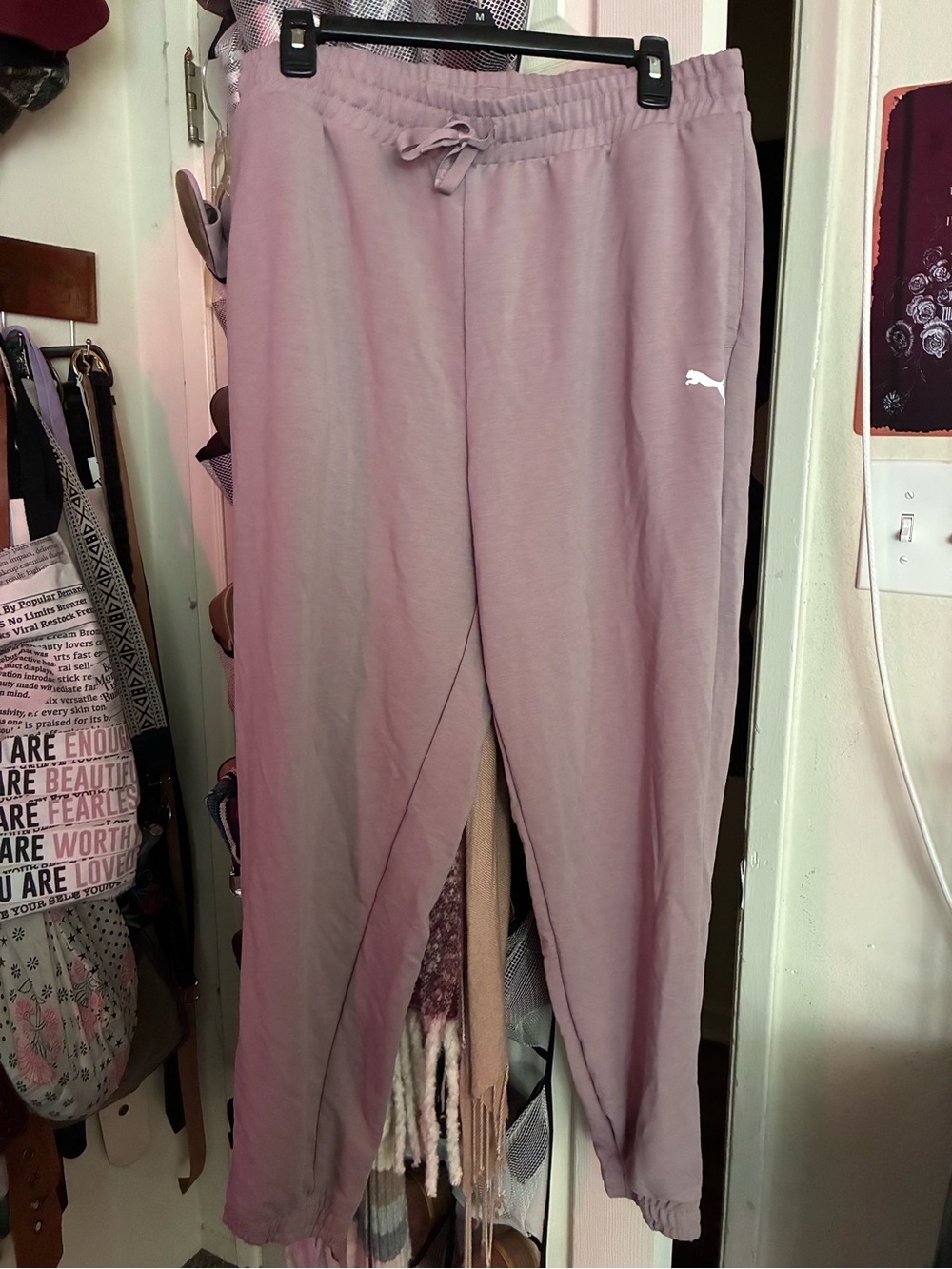 Puma Mauve Drawstring Joggers with White Logo